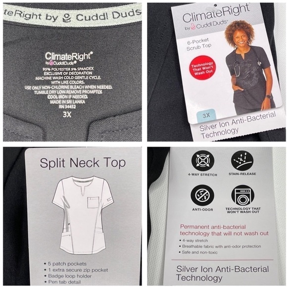 Scrub Top Climate Right Cuddl Duds Scrubs Medical Hospital Nurse Doctor 3X New - Picture 13 of 13